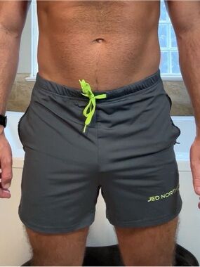 Jed North Charcoal Athletic Shorts with Neon Lime Drawstring